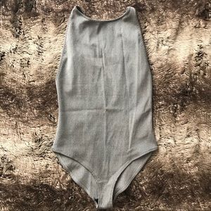 H&M Grey Metallic Ribbed Backless Bodysuit NEW